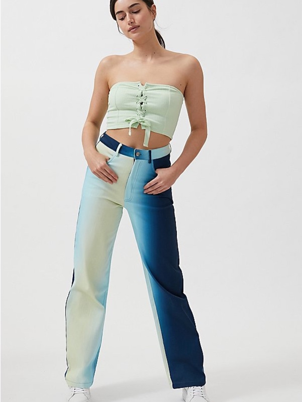 HOSBJERG Alexa High Waisted Ombre Pant In‎ Blue Multi Womens Size M